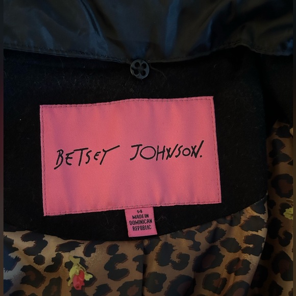 EUC Betsey Johnson Black Wool Coat w Faux Corset Sz. 14 - Picture 9 of 10